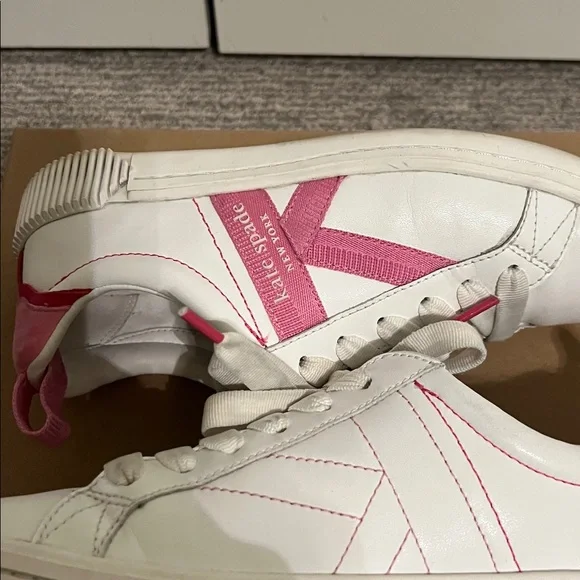 KATE SPADE, K AS IN KATE COURT SNEAKERS
WHITE W/PINK ACCENTS SIZE 7 - Picture 5 of 14